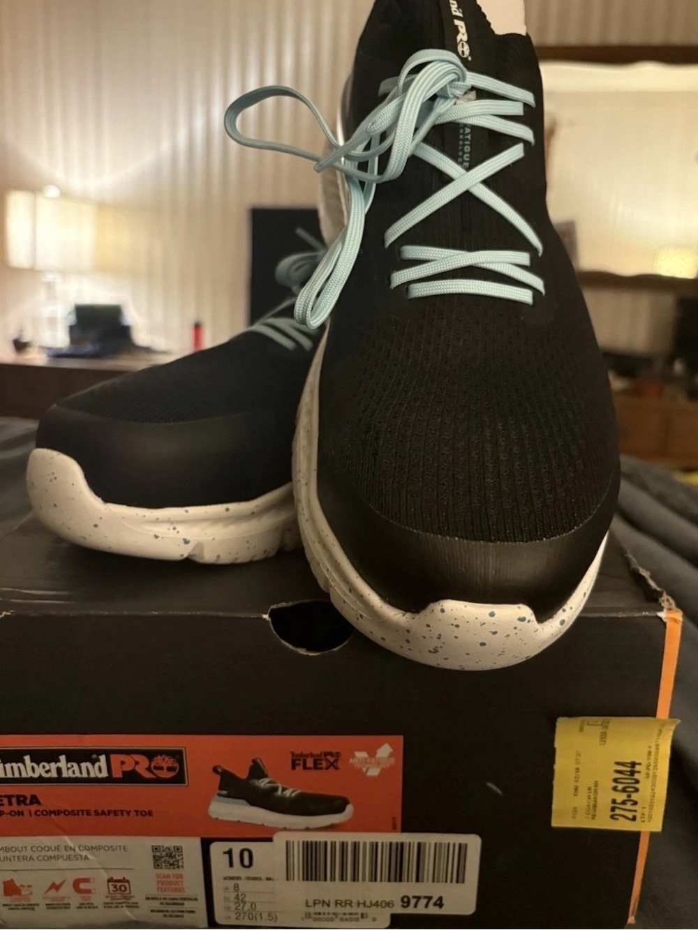 Timberland PRO Black Sneakers with Light Blue Laces and Speckled White Sole s